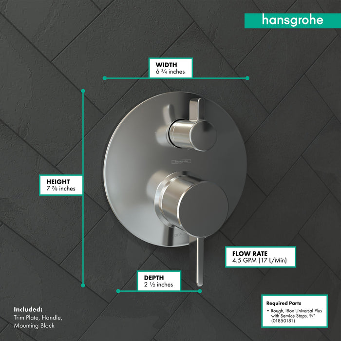 hansgrohe Ecostat Pressure Balance Trim S with Diverter, chrome - view 4