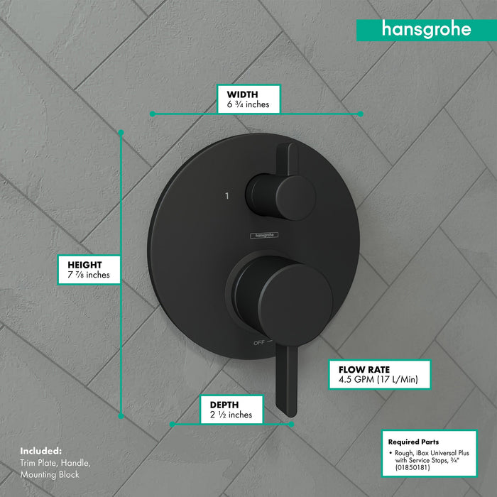 hansgrohe Ecostat Pressure Balance Trim S with Diverter, matte black - view 4