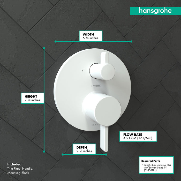 hansgrohe Ecostat Pressure Balance Trim S with Diverter, matte white - view 4
