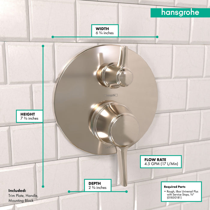 hansgrohe Ecostat Classic Pressure Balance Trim with Diverter, Round, polished nickel - view 4