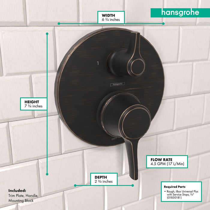 hansgrohe Ecostat Classic Pressure Balance Trim with Diverter, Round, rubbed bronze - view 4