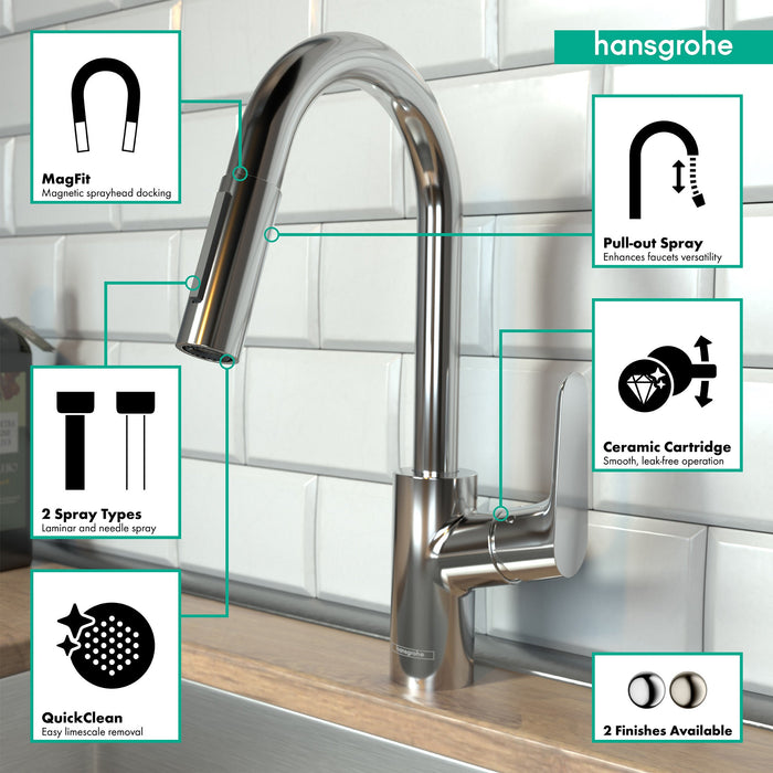 hansgrohe Focus Prep Kitchen Faucet, 2-Spray Pull-Down, 1.75 GPM, chrome - view 3