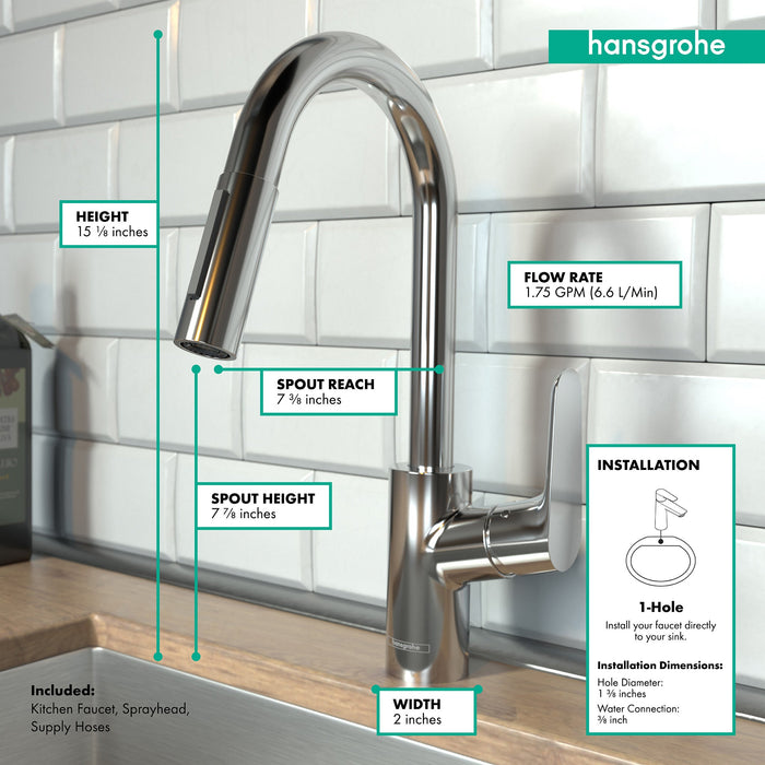 hansgrohe Focus Prep Kitchen Faucet, 2-Spray Pull-Down, 1.75 GPM, chrome - view 4