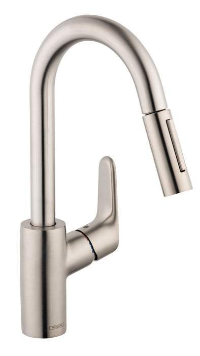 hansgrohe Focus Prep Kitchen Faucet, 2-Spray Pull-Down, 1.75 GPM, stainless steel optic