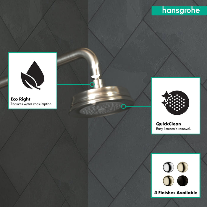 hansgrohe Croma 100 Classic Showerhead 3-Jet, 1.8 GPM, brushed nickel - view 3