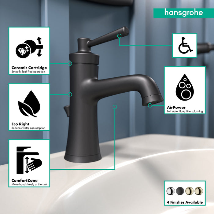 hansgrohe Joleena Single-Hole Faucet 100 with Pop-Up Drain, 1.2 GPM, matte black - view 3