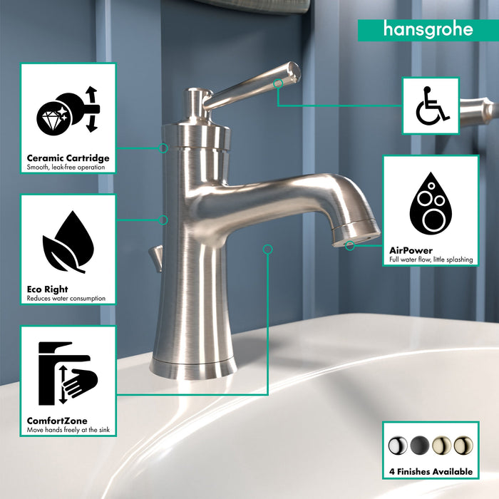 hansgrohe Joleena Single-Hole Faucet 100 with Pop-Up Drain, 0.5 GPM, brushed nickel - view 3