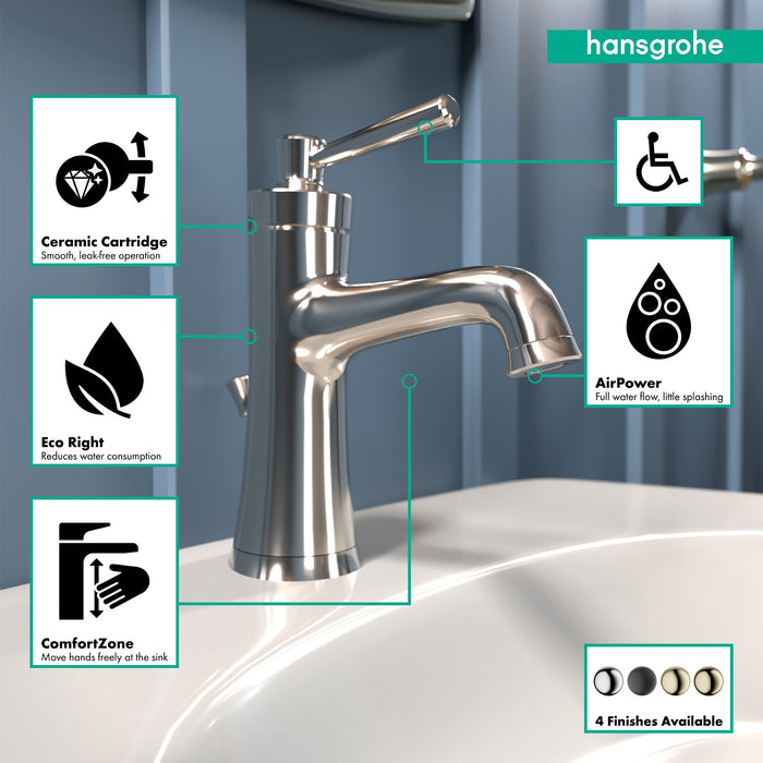 hansgrohe Joleena Single-Hole Faucet 100 with Pop-Up Drain, 0.5 GPM, polished nickel - view 3