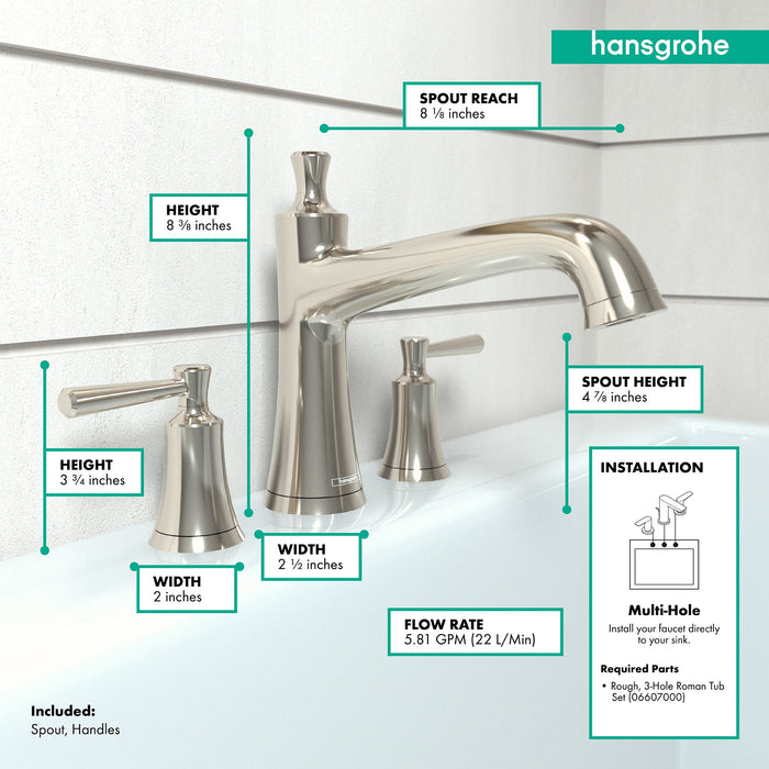 hansgrohe Joleena 3-Hole Roman Tub Set Trim, polished nickel - view 4
