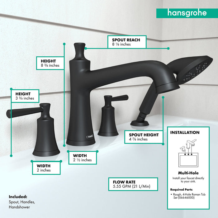 hansgrohe Joleena 4-Hole Roman Tub Set Trim with 1.75 GPM Handshower, matte black - view 4