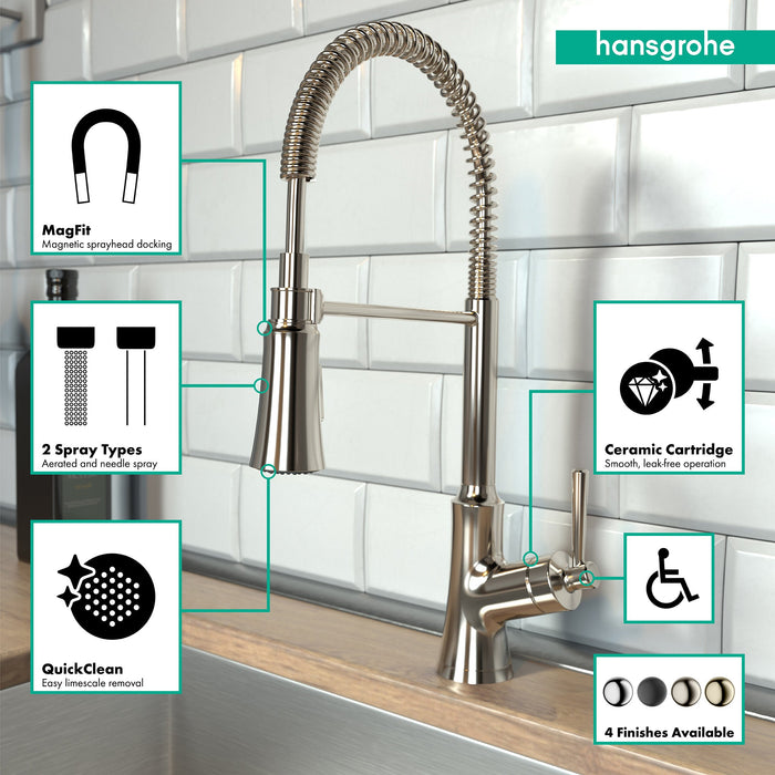 hansgrohe Joleena Semi-Pro Kitchen Faucet, 2-Spray, 1.75 GPM, polished nickel - view 3