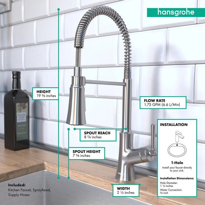 hansgrohe Joleena Semi-Pro Kitchen Faucet, 2-Spray, 1.75 GPM, stainless steel optic - view 4
