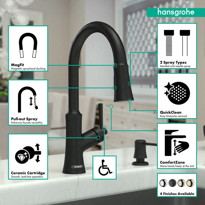 hansgrohe Joleena HighArc Kitchen Faucet, 2-Spray Pull-Down, 1.75 GPM, matte black - view 3