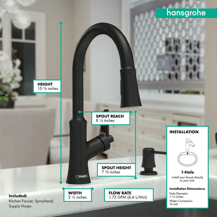 hansgrohe Joleena HighArc Kitchen Faucet, 2-Spray Pull-Down, 1.75 GPM, matte black - view 4