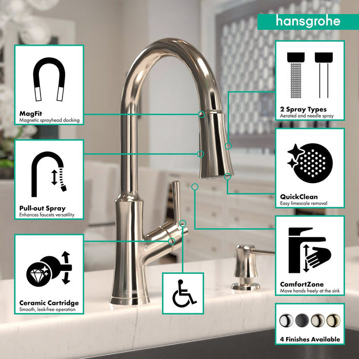 hansgrohe Joleena HighArc Kitchen Faucet, 2-Spray Pull-Down, 1.75 GPM, polished nickel - view 3