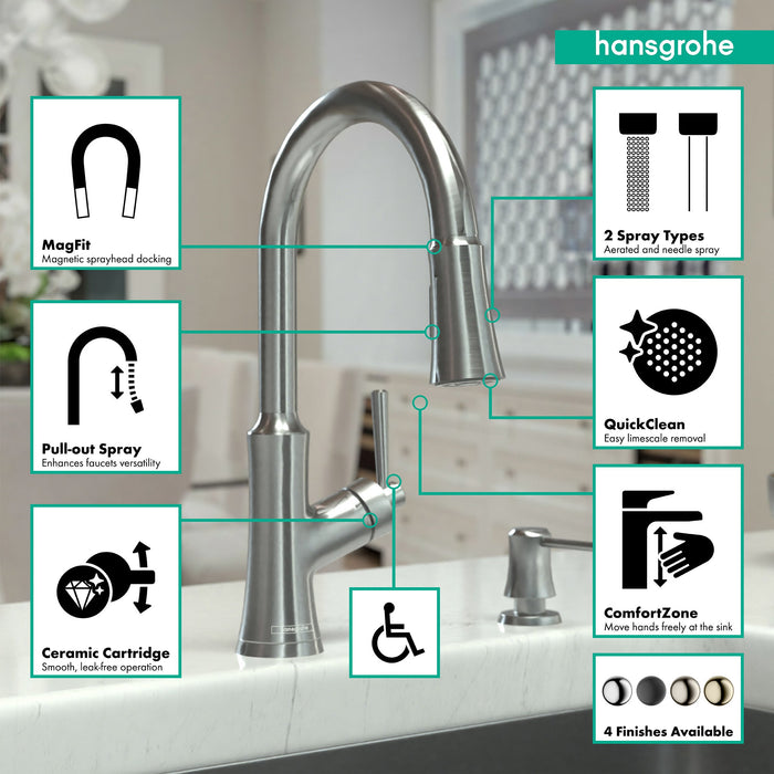 hansgrohe Joleena HighArc Kitchen Faucet, 2-Spray Pull-Down, 1.75 GPM, stainless steel optic - view 3