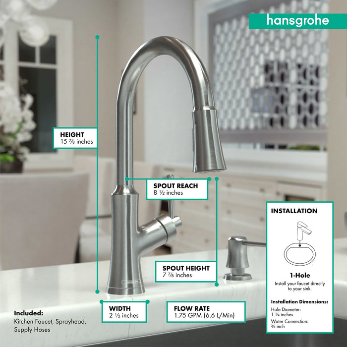 hansgrohe Joleena HighArc Kitchen Faucet, 2-Spray Pull-Down, 1.75 GPM, stainless steel optic - view 4