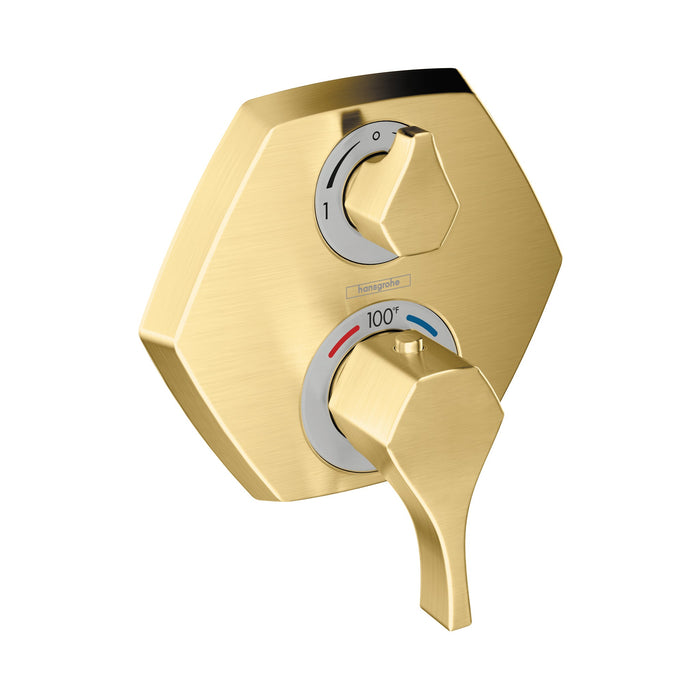 hansgrohe Locarno Thermostatic Trim with Volume Control and Diverter, brushed gold optic
