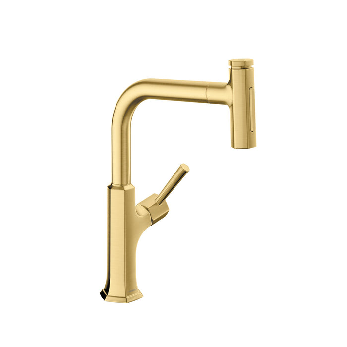 hansgrohe Locarno HighArc Kitchen Faucet, 2-Spray Pull-Out, 1.75 GPM, brushed gold optic