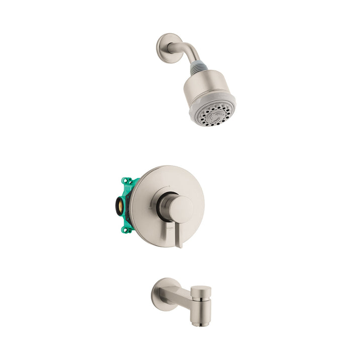 hansgrohe Clubmaster Pressure Balance Tub/Shower Set with Rough, 2.5 GPM, brushed nickel