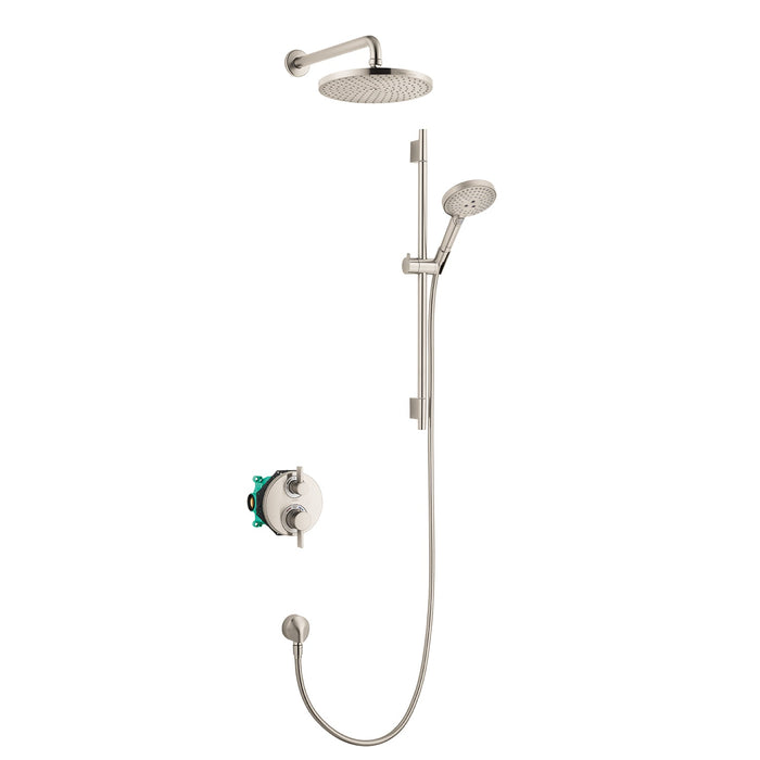 hansgrohe Raindance S Thermostatic Showerhead/Wallbar Set with Rough, 2.5 GPM, brushed nickel