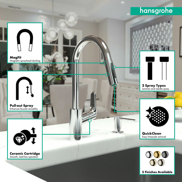 hansgrohe Focus Higharc Kitchen Faucet, 2-Spray Pull-Down, 1.5 GPM, chrome - view 3