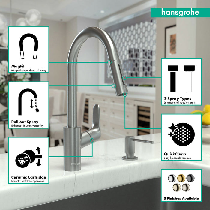 hansgrohe Focus Higharc Kitchen Faucet, 2-Spray Pull-Down, 1.5 GPM, stainless steel optic - view 3