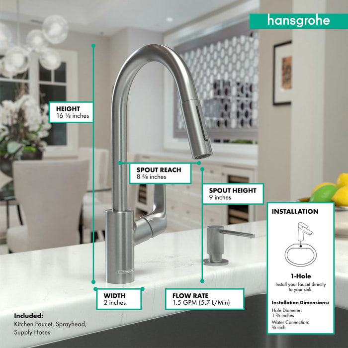 hansgrohe Focus Higharc Kitchen Faucet, 2-Spray Pull-Down, 1.5 GPM, stainless steel optic - view 4