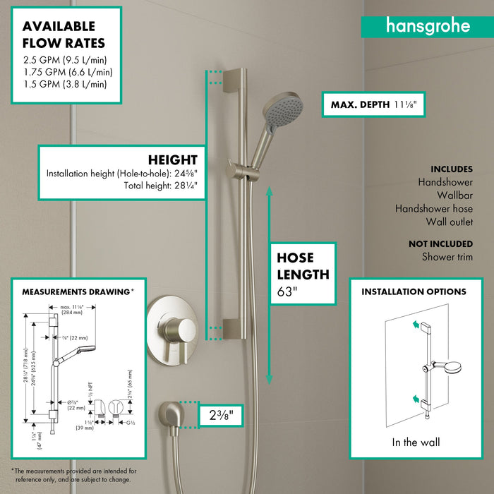 hansgrohe Vernis Blend Wallbar Set 100 Vario-Jet 24", 2.5 GPM, chrome - view 2
