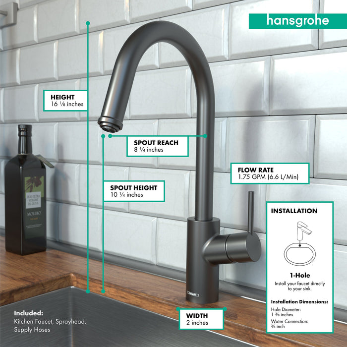 hansgrohe Talis S?? HighArc Kitchen Faucet, 1-Spray Pull-Down, 1.75 GPM, brushed black chrome - view 4