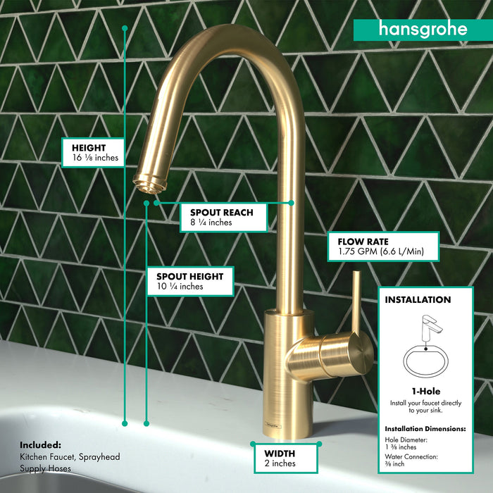 hansgrohe Talis S?? HighArc Kitchen Faucet, 1-Spray Pull-Down, 1.75 GPM, brushed gold optic - view 4