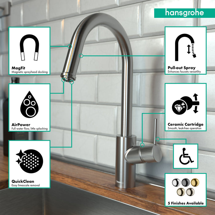 hansgrohe Talis S?? HighArc Kitchen Faucet, 1-Spray Pull-Down, 1.75 GPM, stainless steel optic - view 3
