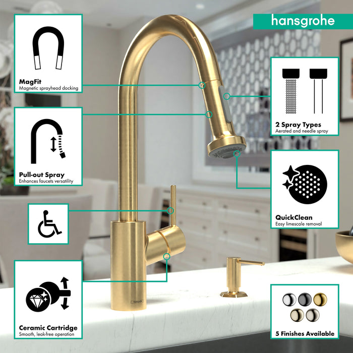 hansgrohe Talis S?? HighArc Kitchen Faucet, 2-Spray Pull-Down, 1.75 GPM, brushed gold optic - view 3