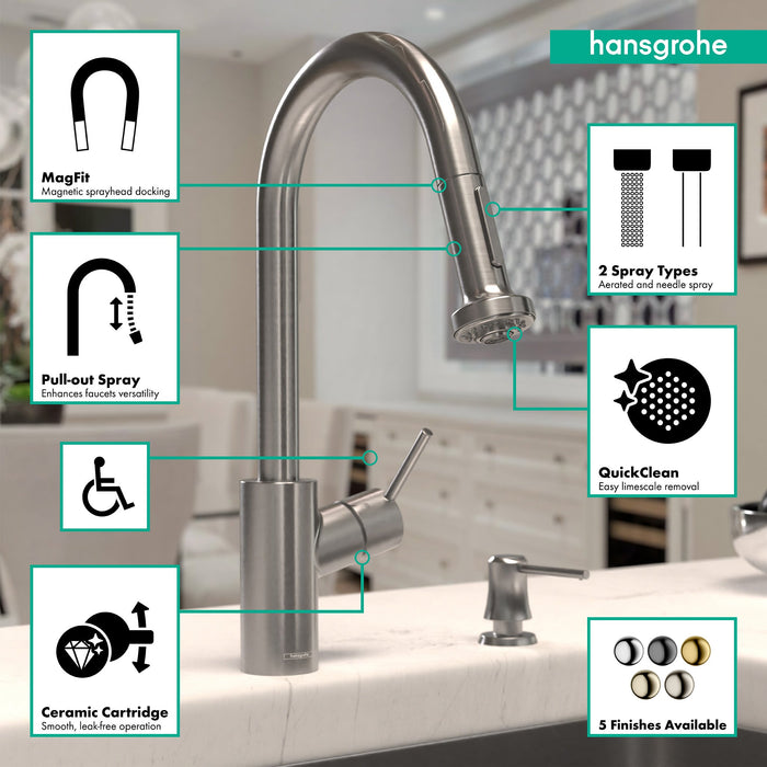 hansgrohe Talis S?? HighArc Kitchen Faucet, 2-Spray Pull-Down, 1.75 GPM, stainless steel optic - view 3