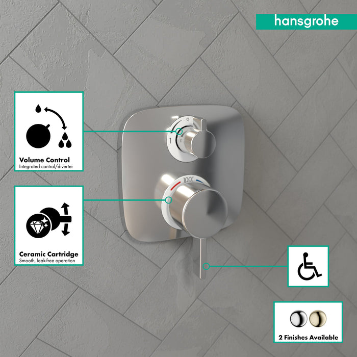 hansgrohe Ecostat E Thermostatic Trim with Volume Control and Diverter, chrome - view 3