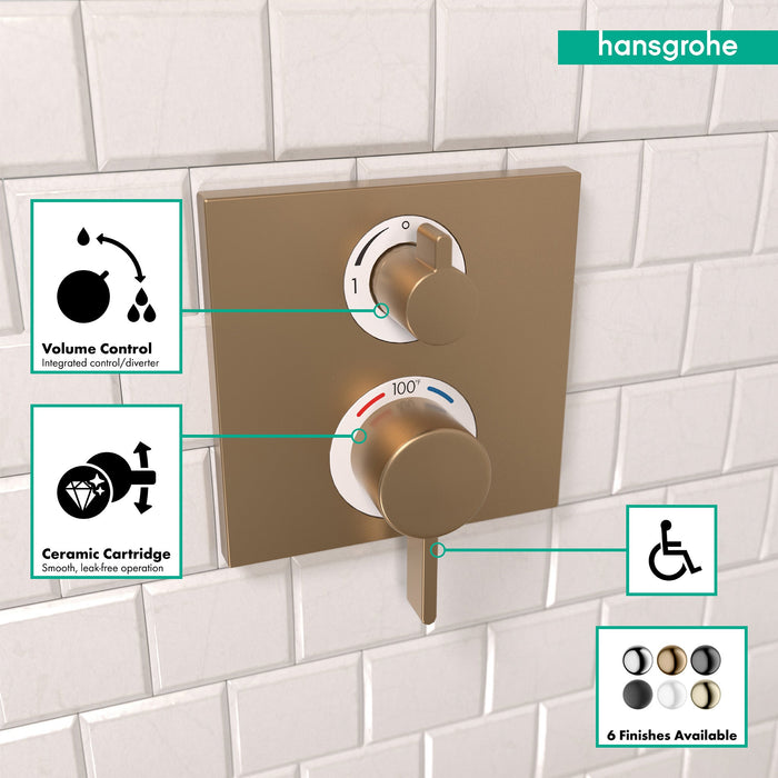 hansgrohe Ecostat Square Thermostatic Trim with Volume Control, brushed bronze - view 3