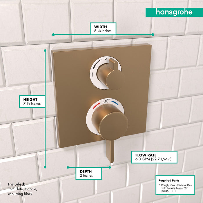 hansgrohe Ecostat Square Thermostatic Trim with Volume Control, brushed bronze - view 4