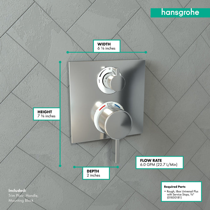 hansgrohe Ecostat Square Thermostatic Trim with Volume Control, chrome - view 4