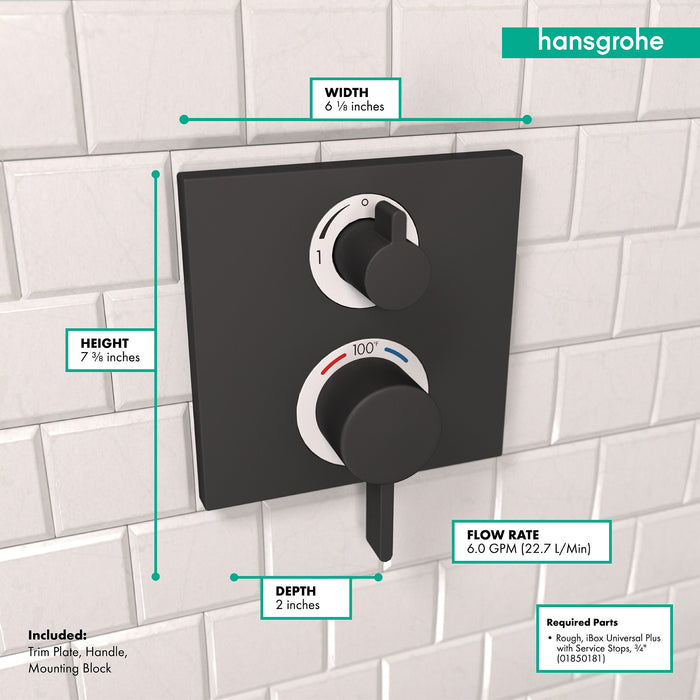 hansgrohe Ecostat Square Thermostatic Trim with Volume Control, matte black - view 4