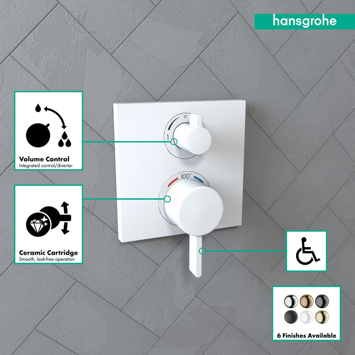 hansgrohe Ecostat Square Thermostatic Trim with Volume Control, matte white - view 3