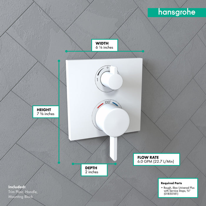 hansgrohe Ecostat Square Thermostatic Trim with Volume Control, matte white - view 4