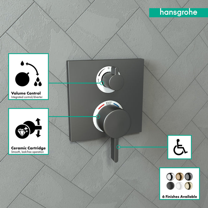 hansgrohe Ecostat Square Thermostatic Trim with Volume Control and Diverter, brushed black chrome - view 3
