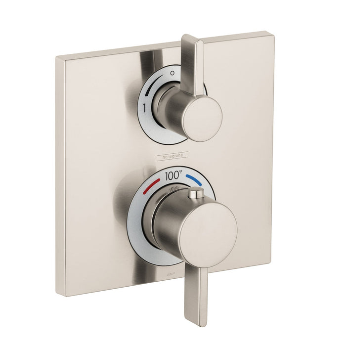 hansgrohe Ecostat Square Thermostatic Trim with Volume Control and Diverter, brushed nickel
