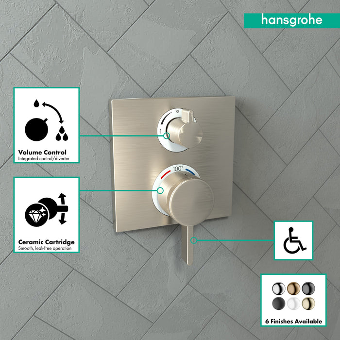 hansgrohe Ecostat Square Thermostatic Trim with Volume Control and Diverter, brushed nickel - view 3
