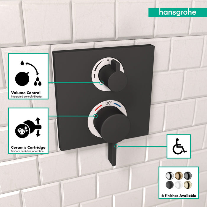 hansgrohe Ecostat Square Thermostatic Trim with Volume Control and Diverter, matte black - view 3