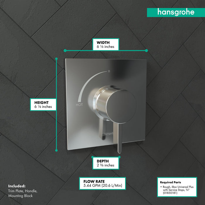 hansgrohe Ecostat Square Pressure Balance Trim, chrome - view 4