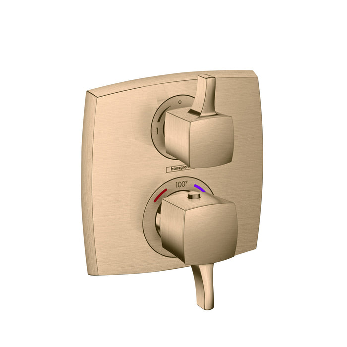 hansgrohe Ecostat Classic Thermostatic Trim with Volume Control, Square, brushed bronze