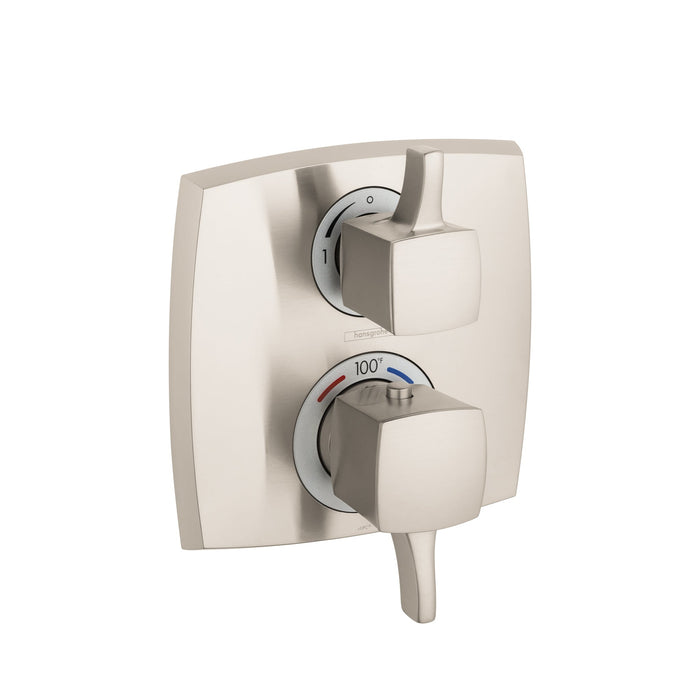 hansgrohe Ecostat Classic Thermostatic Trim with Volume Control, Square, brushed nickel