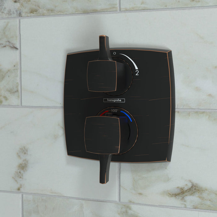 hansgrohe Ecostat Classic Thermostatic Trim with Volume Control, Square, rubbed bronze - view 2