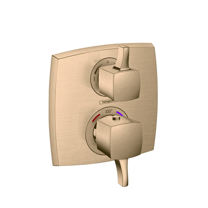 hansgrohe Ecostat Classic Thermostatic Trim with Volume Control and Diverter, Square, brushed bronze